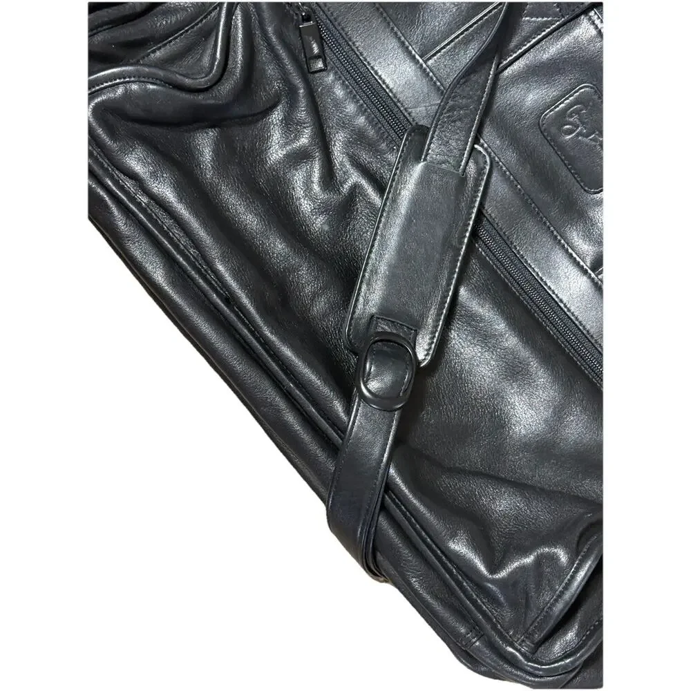Giorgio Bernini Black Leather Briefcase Vintage 90s Travel Bag Carry On Career